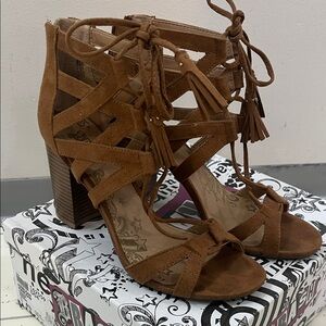 Women's Brown Suede Heeled Sandals